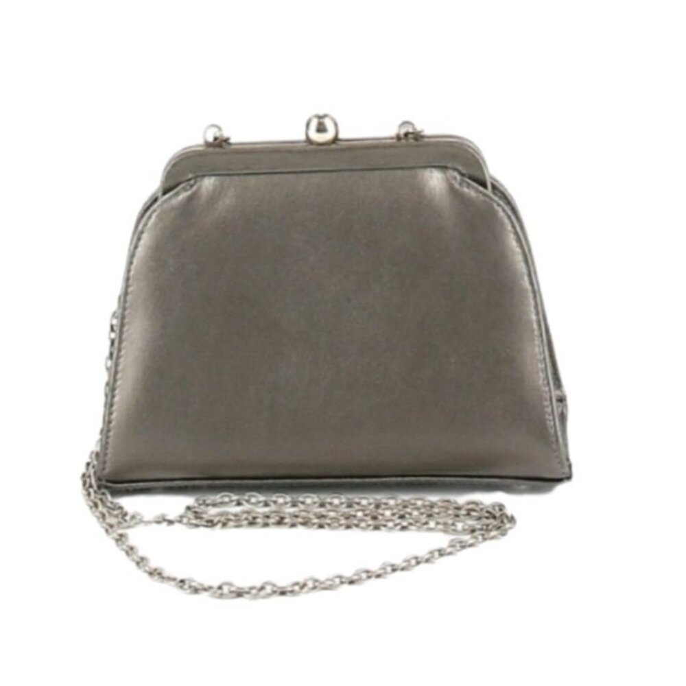 Vtg Inge Christopher Evening Bag Gunmetal Gray‎ Faux Leather Crossbody Baguette